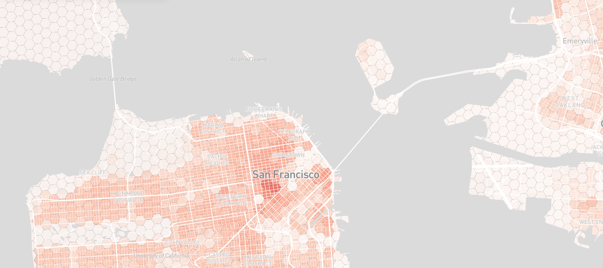 Geod map view showing population density across San Francisco